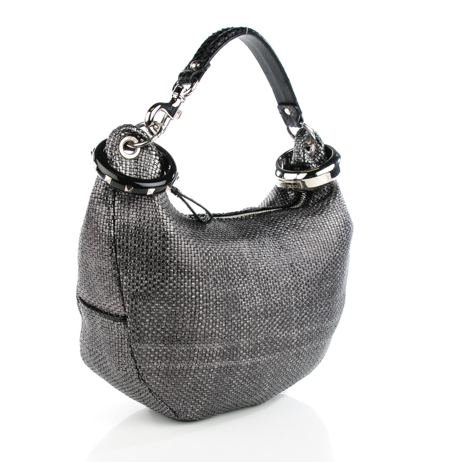 Jimmy Choo Metallic Woven Leather Solar S Hobo Old Silver 3 of 7