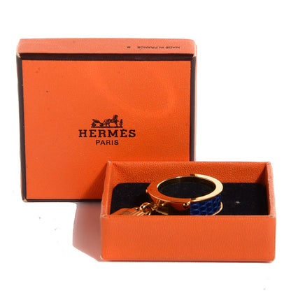 Hermes Lizard Gold Plated Kelly Cadena Scarf Ring Bleu Roi 6 of 6