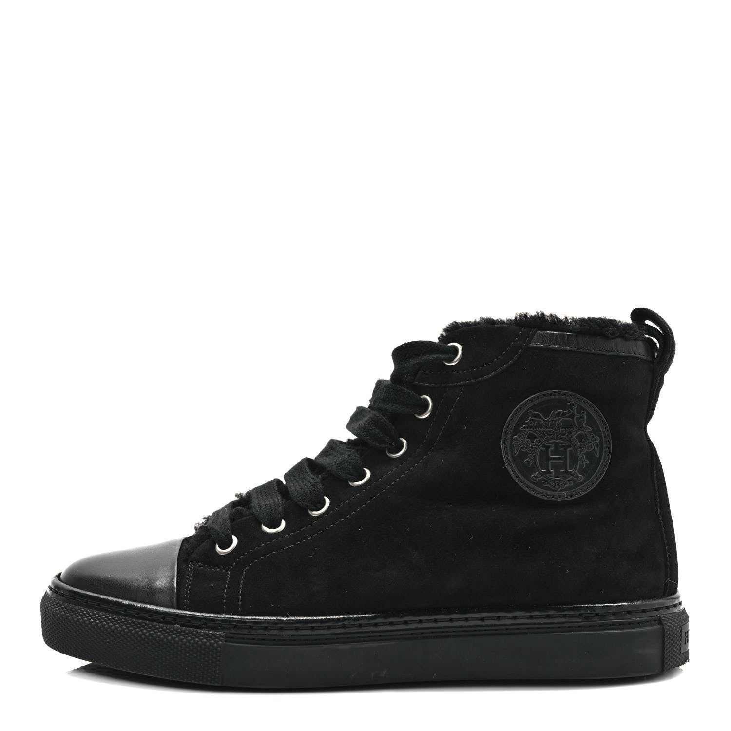 Hermes Suede Shearling Womens Jimmy High Top Sneakers 35.5 Black 1 of 7