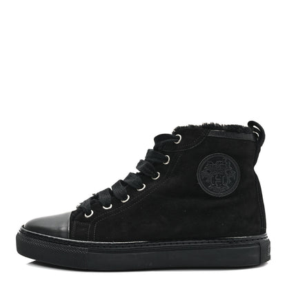 Hermes Suede Shearling Womens Jimmy High Top Sneakers 35.5 Black 1 of 7