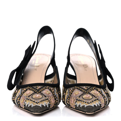 Christian Dior Embroidered Calfskin Beaded Sweet D Sling-Back Pumps 37.5 Multicolor 2 of 12