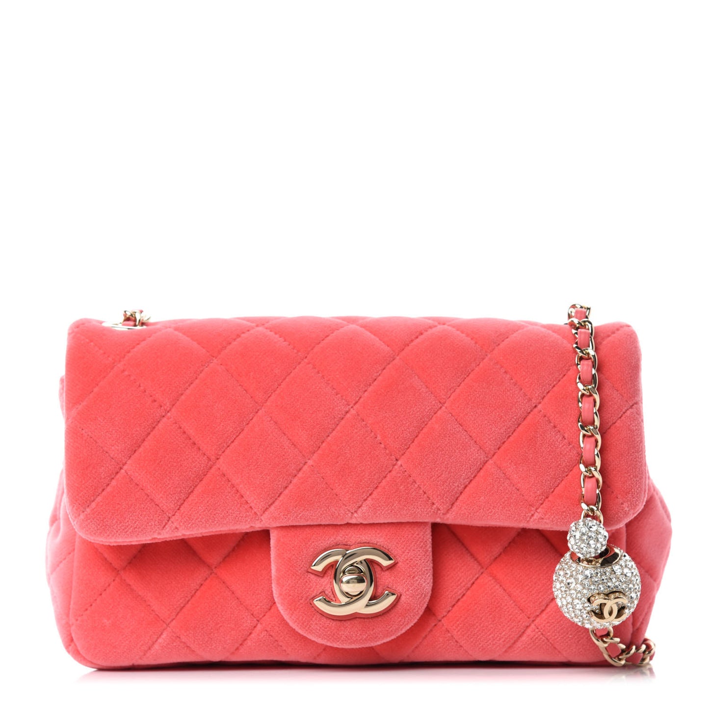 Velvet Quilted Mini Rectangular Pearl Crush Flap Coral