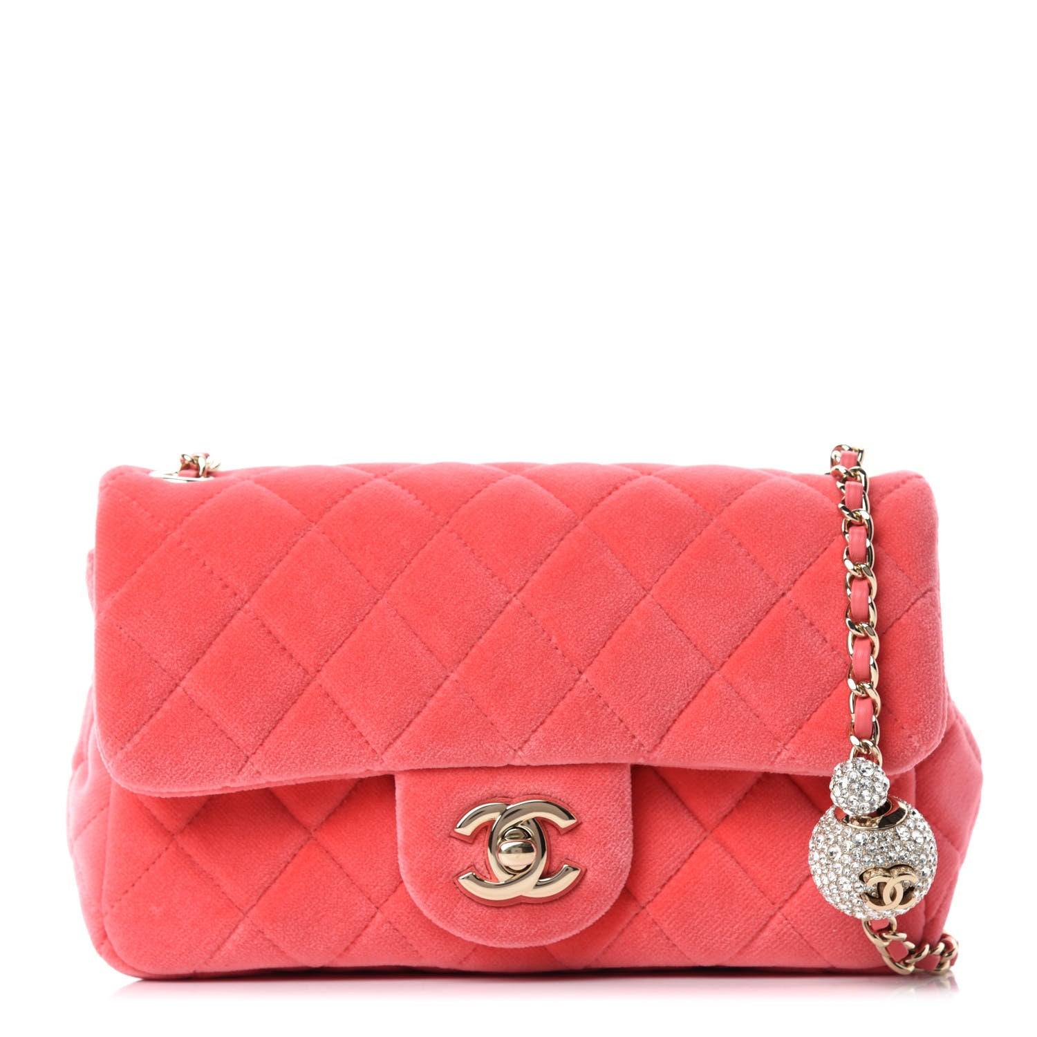 Chanel Velvet Quilted Mini Rectangular Pearl Crush Flap Coral 1 of 11