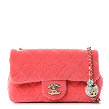 Chanel Velvet Quilted Mini Rectangular Pearl Crush Flap Coral 1 of 11