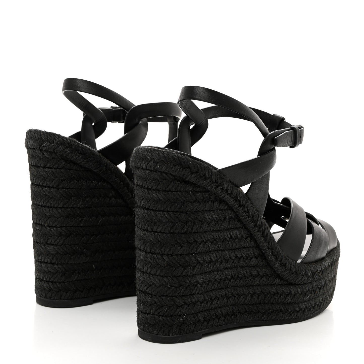 Calfskin Tribute 95 Platform Espadrille Wedge Sandals 39.5 Black