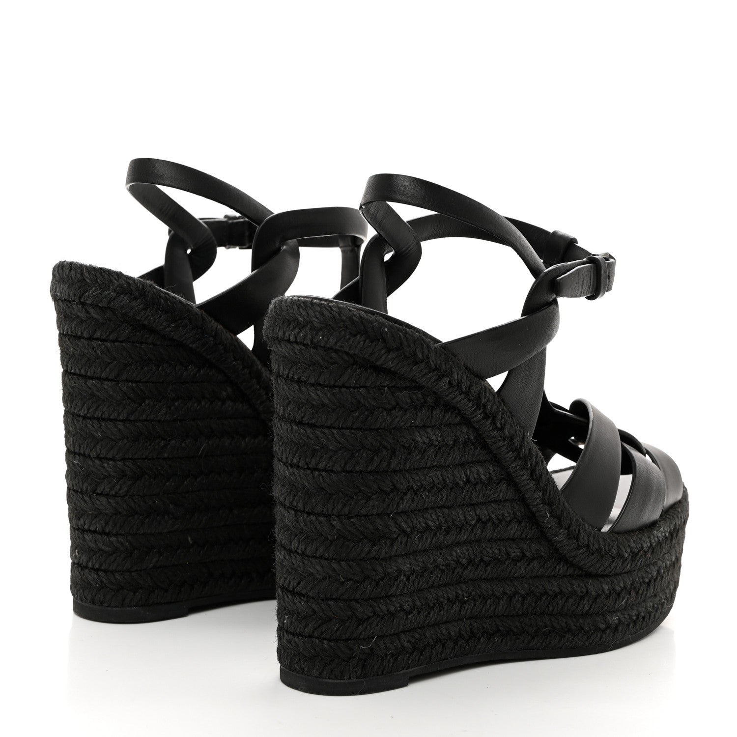 Saint Laurent Calfskin Tribute 95 Platform Espadrille Wedge Sandals 39.5 Black 4 of 7