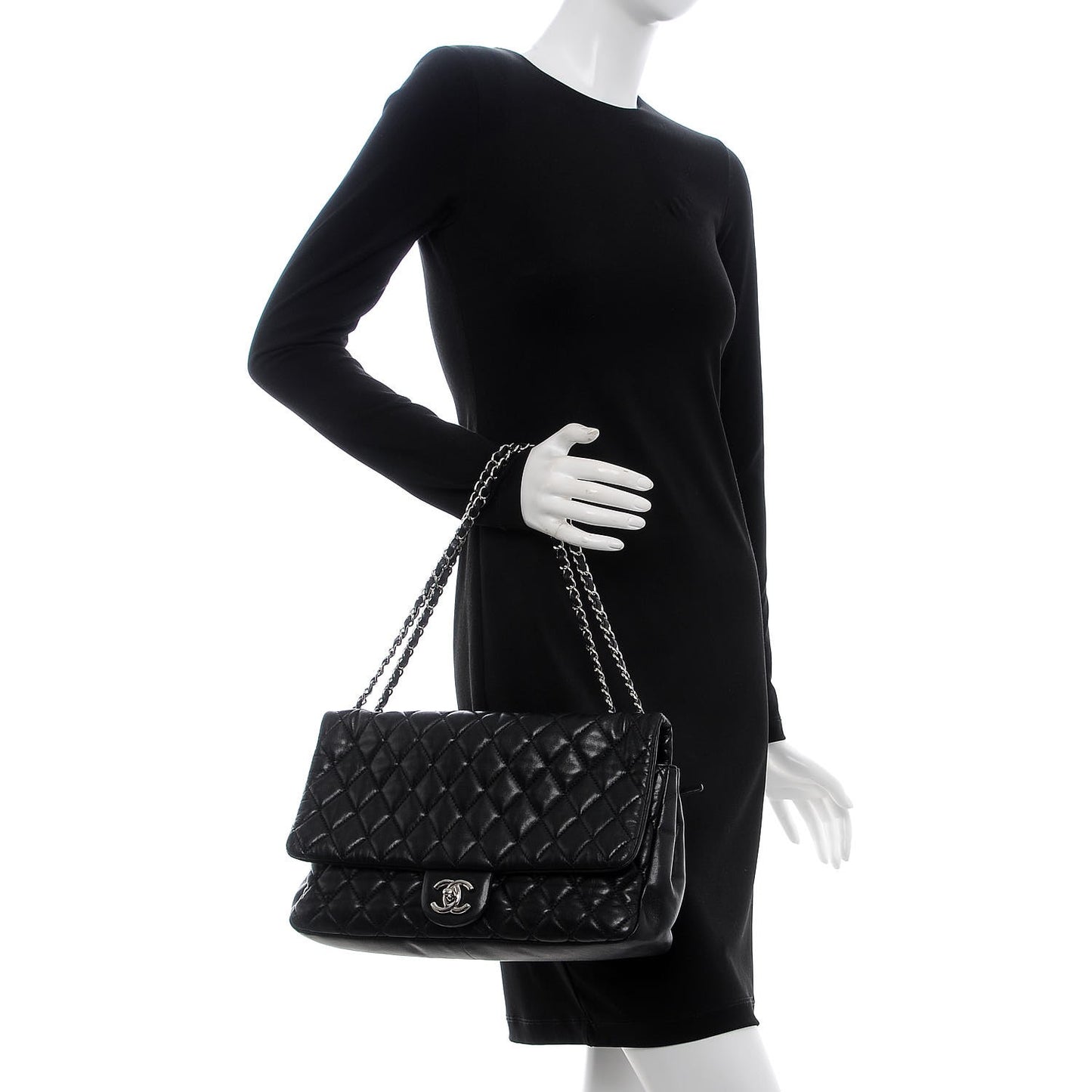 Lambskin Quilted Jumbo Coco Rain Flap Black