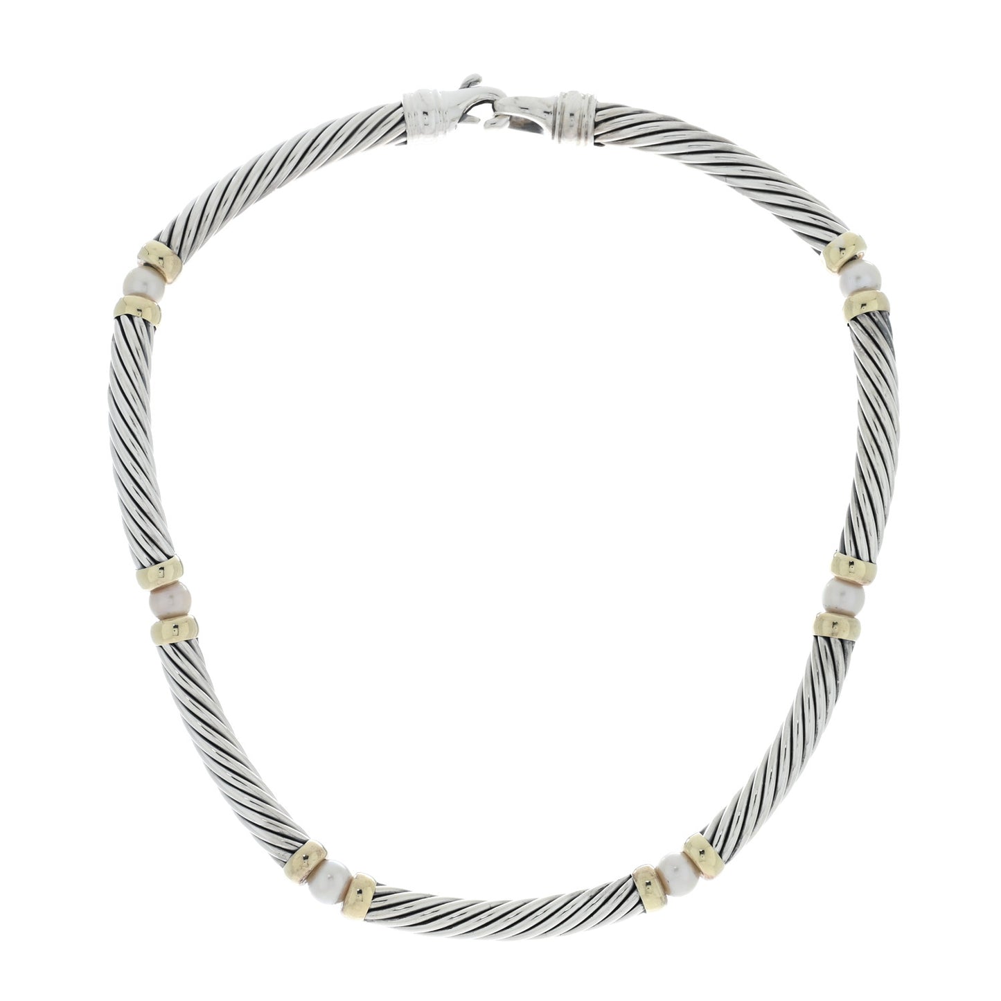 Sterling Silver 14K Yellow Gold Pearl Hampton Cable Choker Necklace