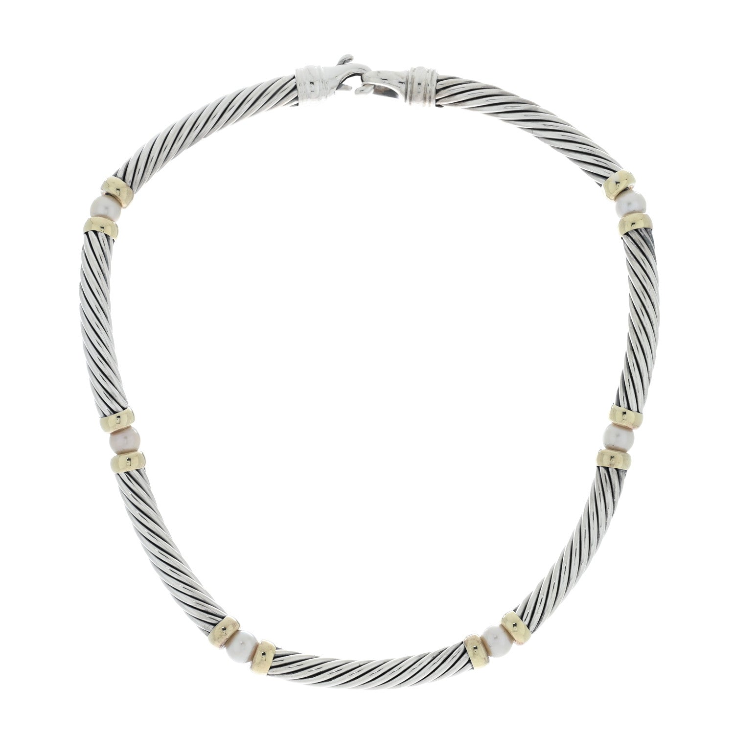 David Yurman Sterling Silver 14K Yellow Gold Pearl Hampton Cable Choker Necklace 3 of 4