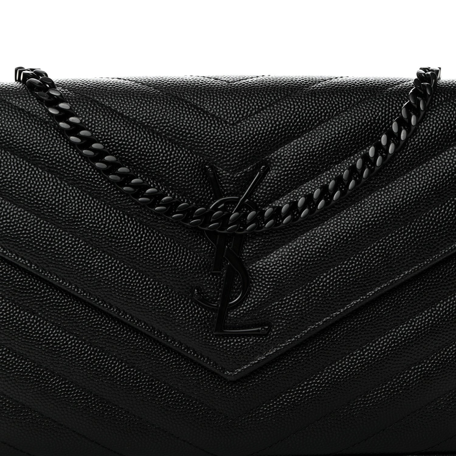 Saint Laurent Grain De Poudre Matelasse Chevron Monogram Monochrome Chain Wallet Black 8 of 10