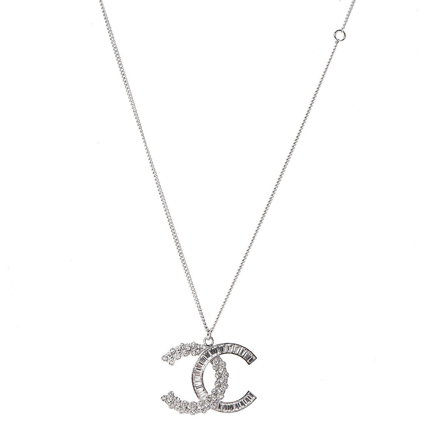 Baguette Crystal Large CC Necklace Silver