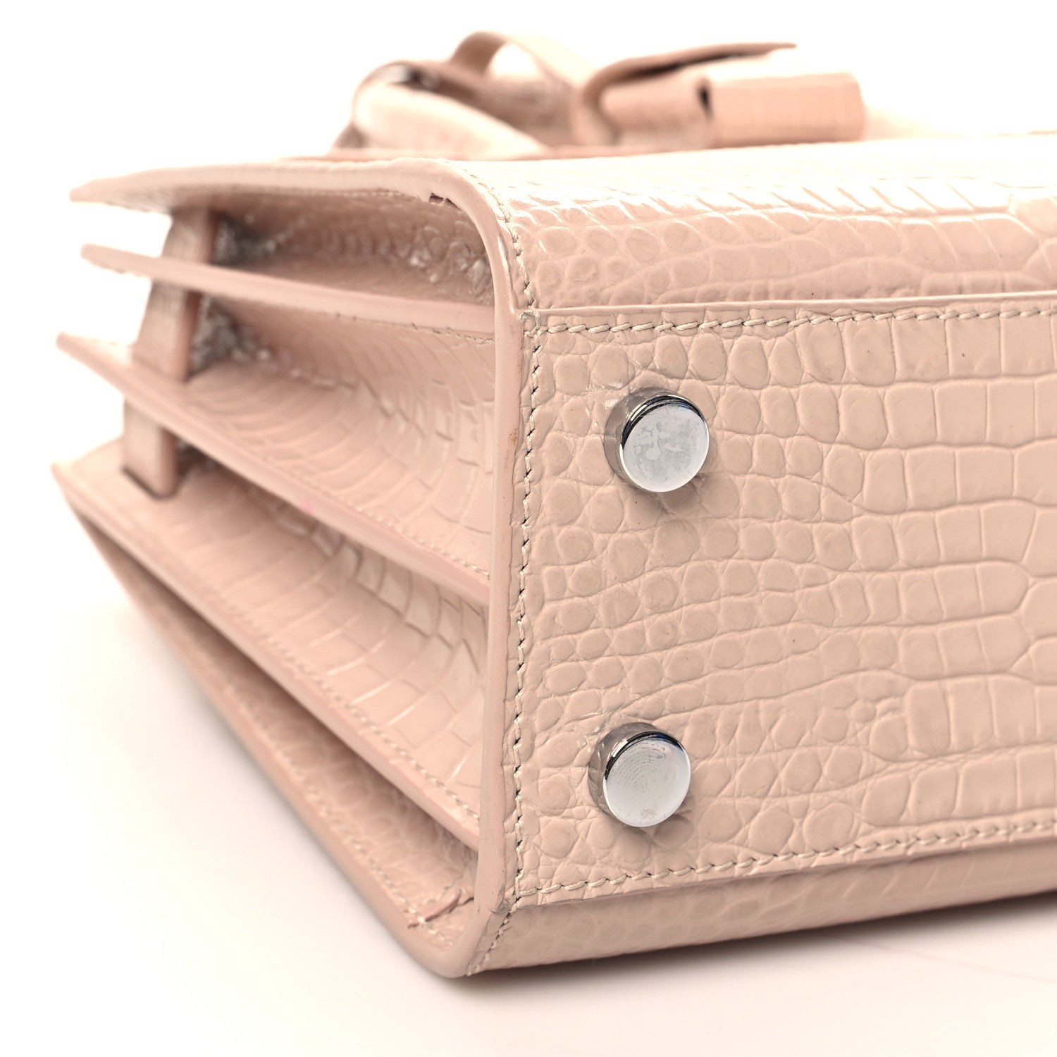 Saint Laurent Calfskin Crocodile Embossed Nano Sac De Jour Rose Antic 9 of 11