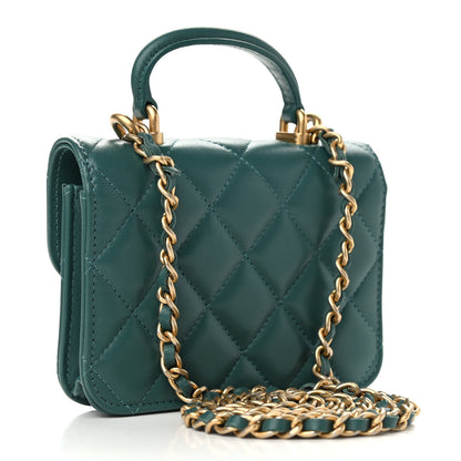 Chanel Lambskin Quilted Top Handle Flap Coin Purse With Chain Green 3 of 11