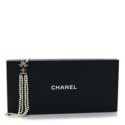 Chanel Pearl Crystal Star CC Drop Long Necklace Green White Silver 5 of 5