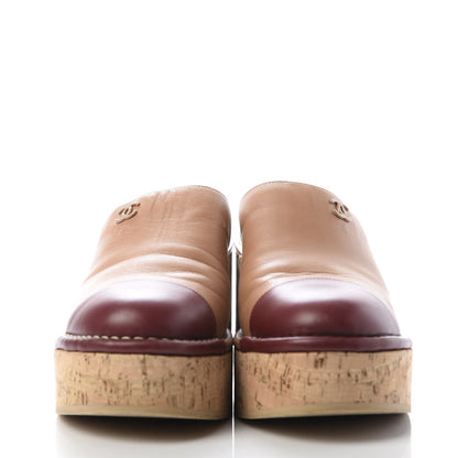 Chanel Calfskin Cork Cap Toe CC Clogs 41 Beige Burgundy 2 of 14