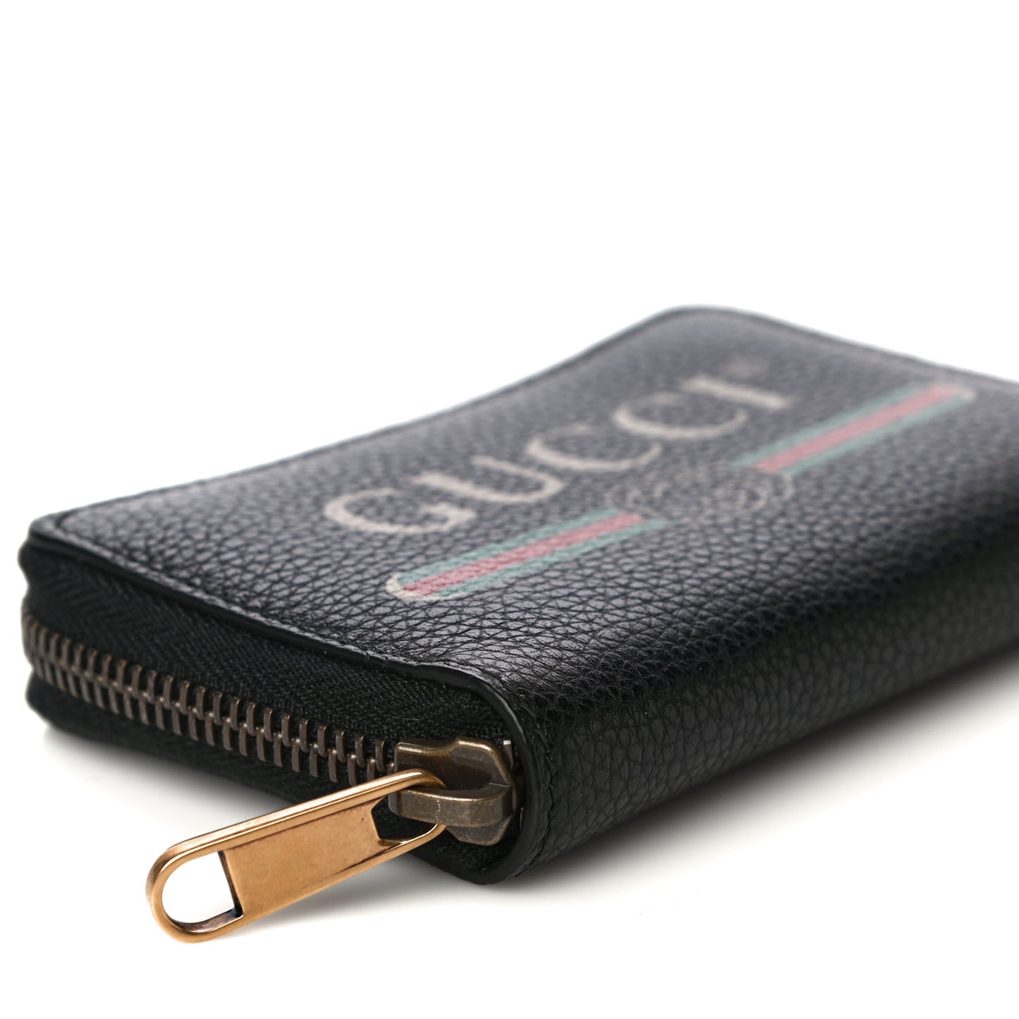 Calfskin Logo Zip Around Card Case Black