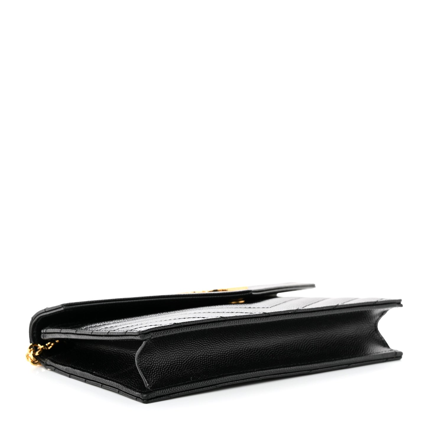 Grain De Poudre Matelasse Chevron Monogram Envelope Chain Wallet Black