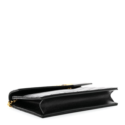 Saint Laurent Grain De Poudre Matelasse Chevron Monogram Envelope Chain Wallet Black 4 of 11