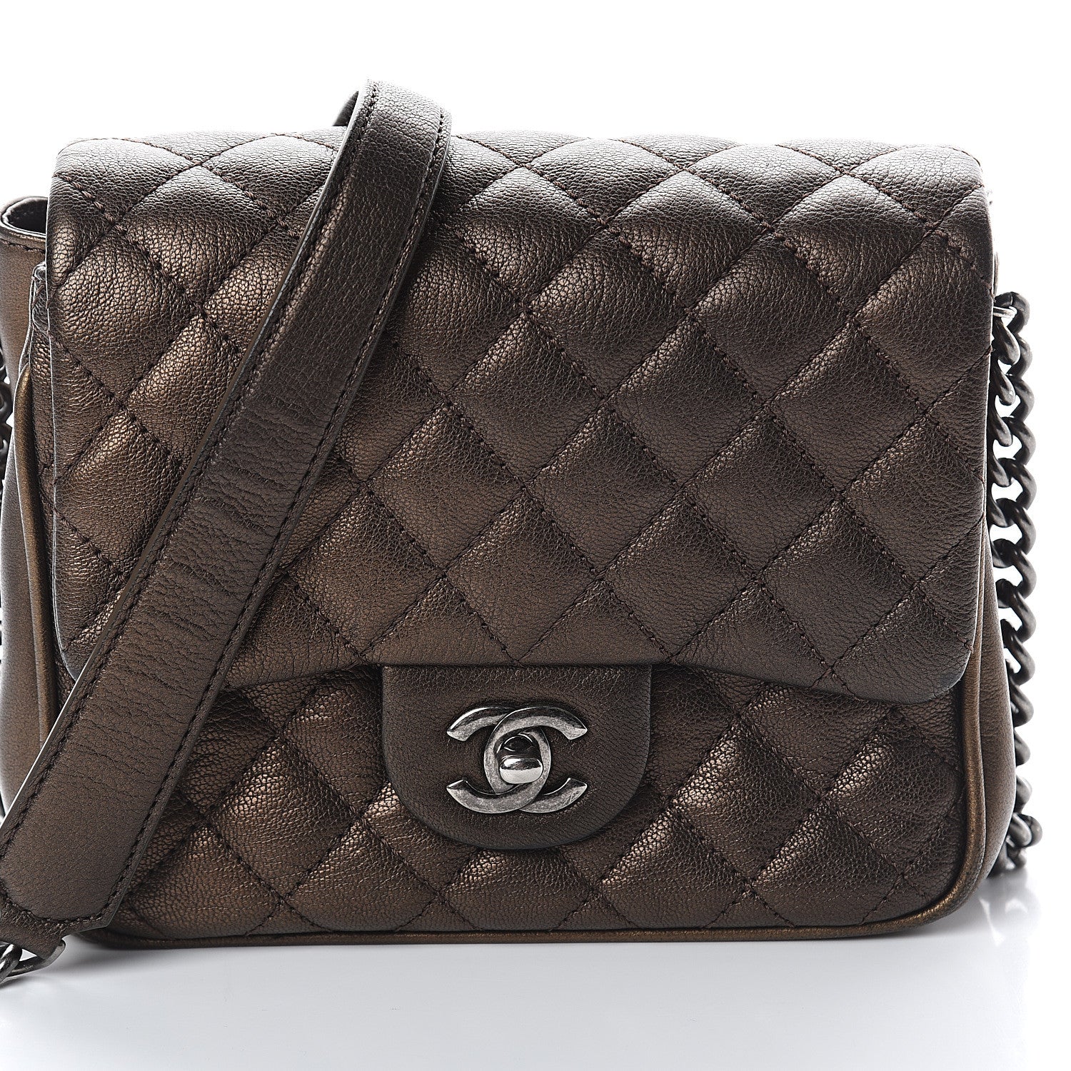 Chanel Metallic Goatskin Quilted Small Rock In Rome Flap Bronze 7 of 9