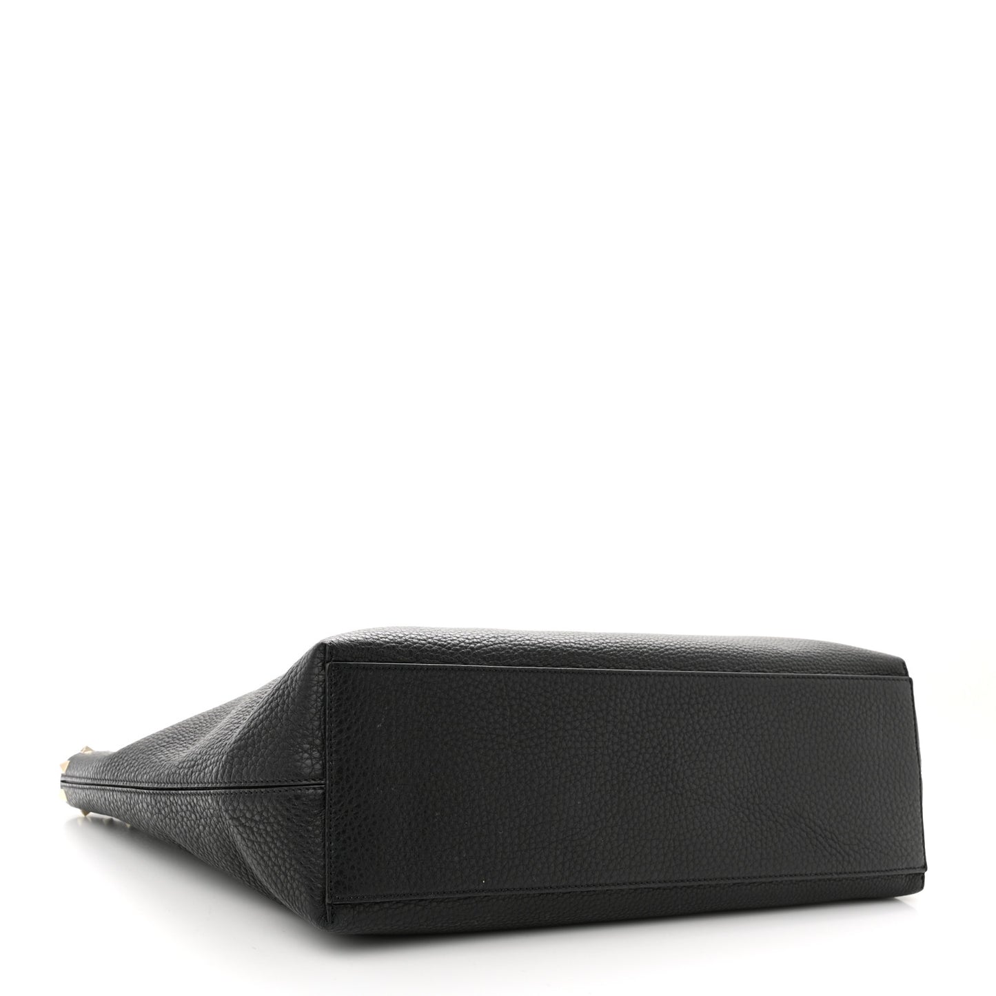 Grained Calfskin Rockstud Shoulder Tote Black