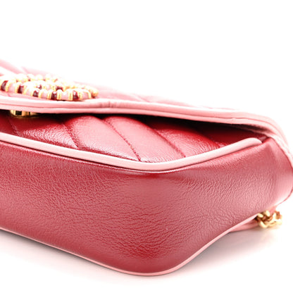 Gucci Azalea Calfskin Enamel Matelasse Diagonal Super Mini Torchon GG Marmont Shoulder Bag New Cherry Red Wild Rose 10 of 11