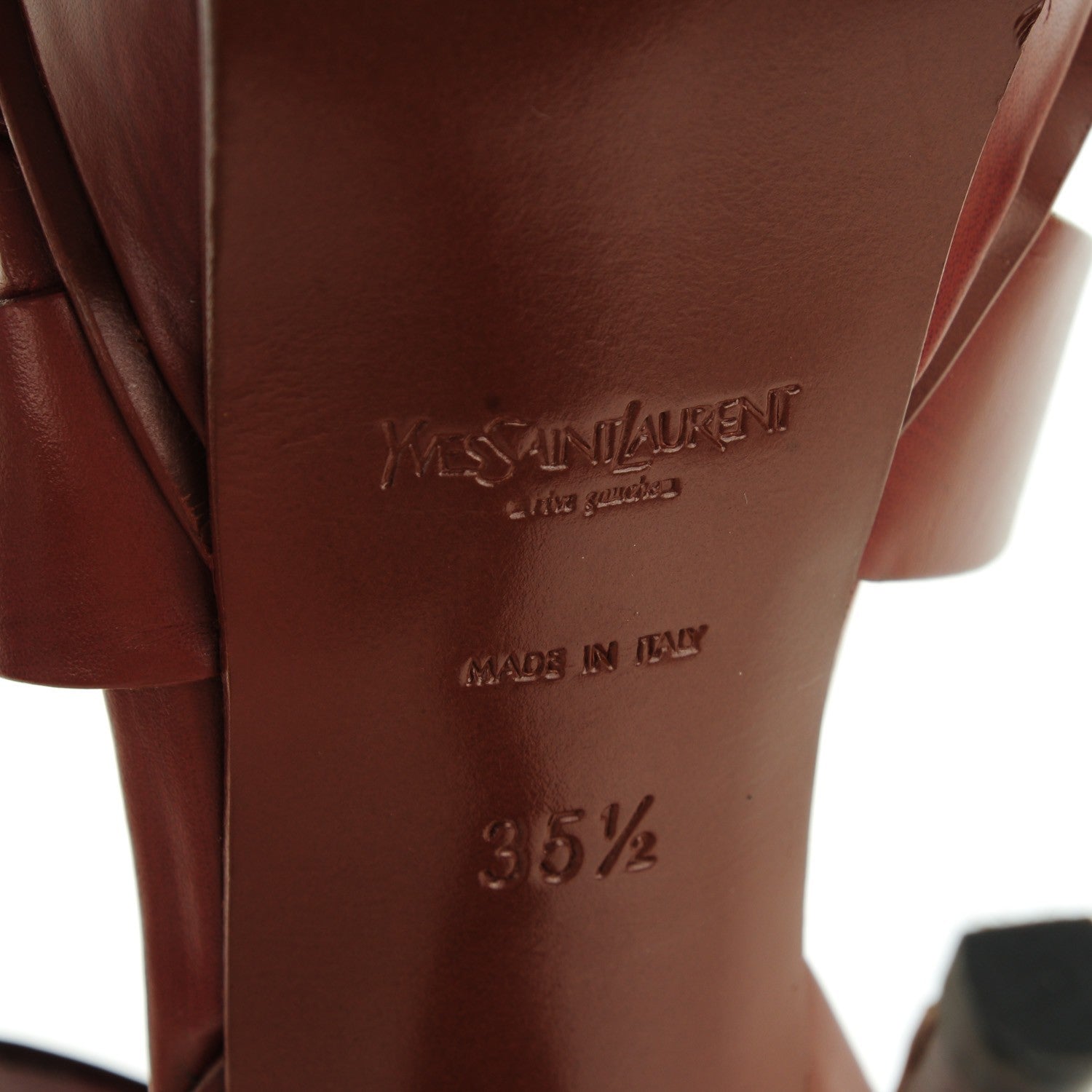 Saint Laurent Calfskin Tribute 105 Platform Sandals 35.5 Dark Cuoio Paint 6 of 8