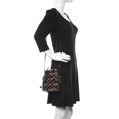 Fendi Shearling F is Fendi Macro FF 1974 Diagonal Mini Mon Tresor Bucket Bag Dove Black 2 of 13