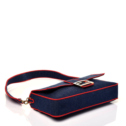 Fendi Denim Large Baguette Blue Rosso 5 of 10