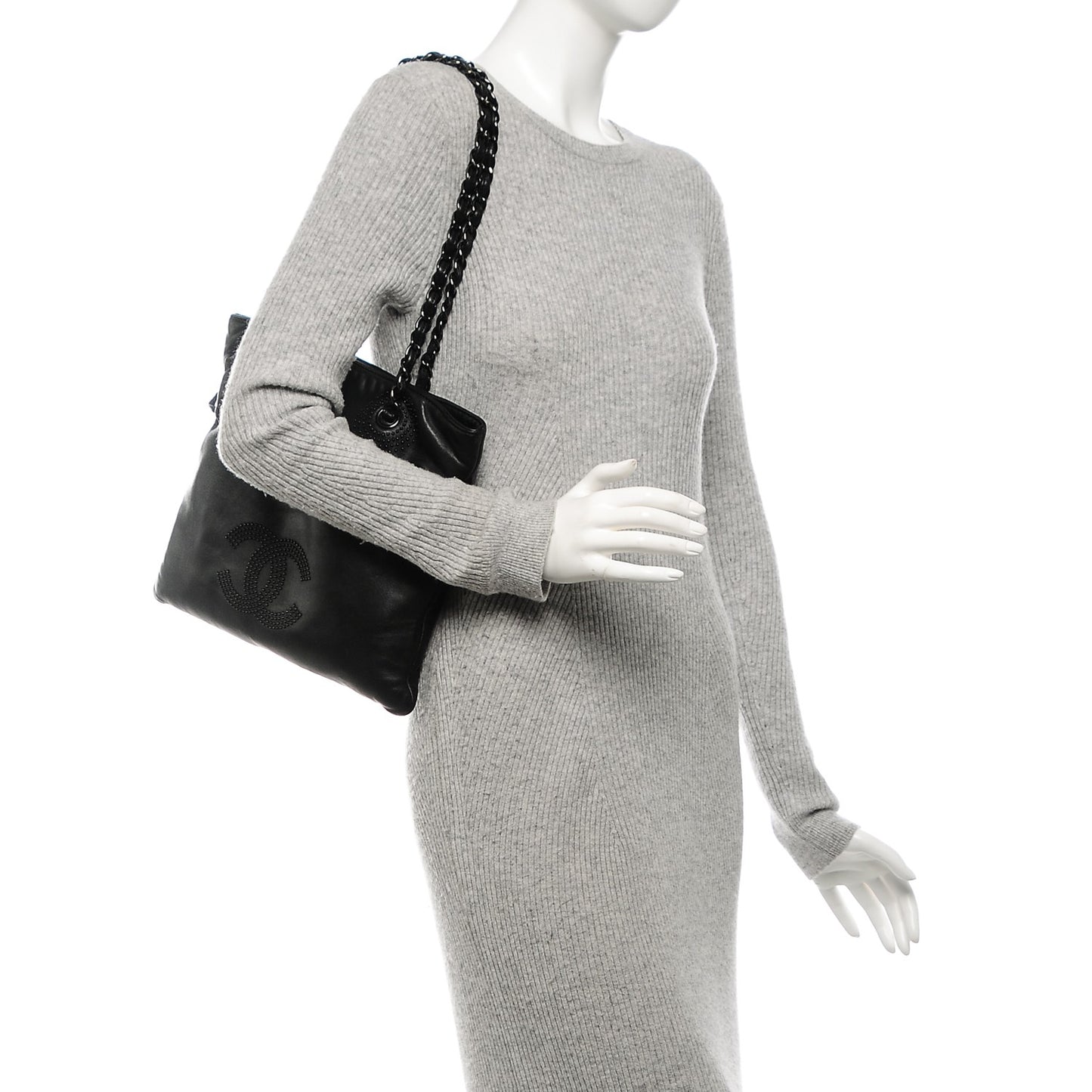 Lambskin CC Studded Small Bonbons Tote Black