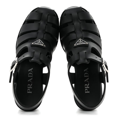 Prada Foam Rubber Triangle Logo Monolith 55mm Cage Sandals 37 Black 2 of 11