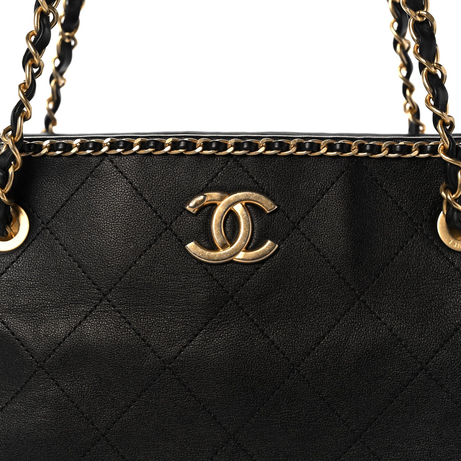 Chanel Calfskin Quilted Chain Lines Shopping Tote Black 8 of 10