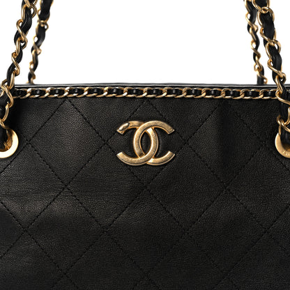 Chanel Calfskin Quilted Chain Lines Shopping Tote Black 8 of 10
