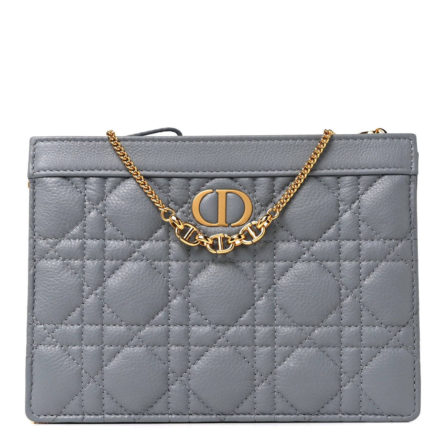 Christian Dior Calfskin Cannage Caro Zipped Pouch With Chain Cloud Blue 1 of 8