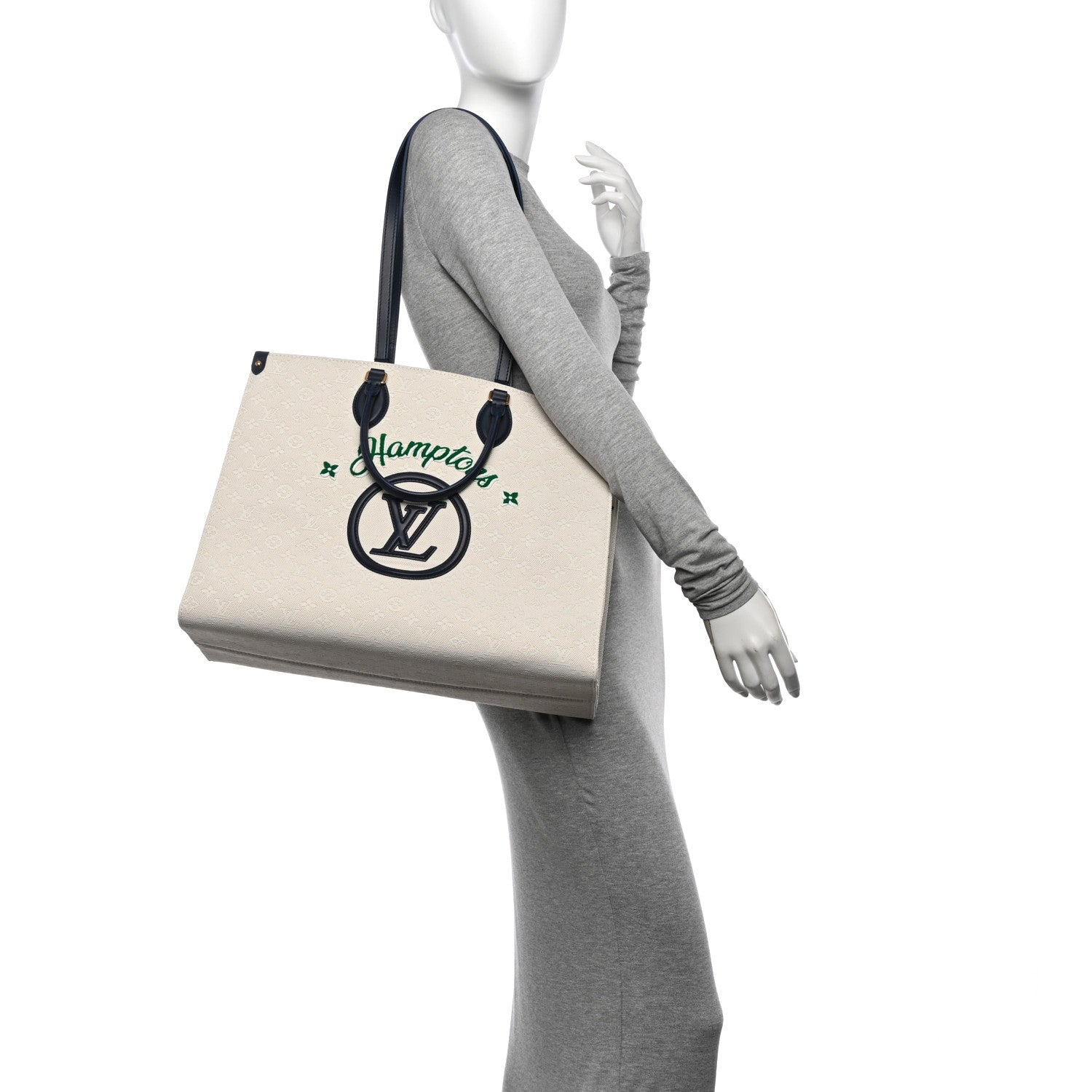 Louis Vuitton Jacquard Embroidered Tufted Monogram Hamptons Onthego GM Blue 2 of 9