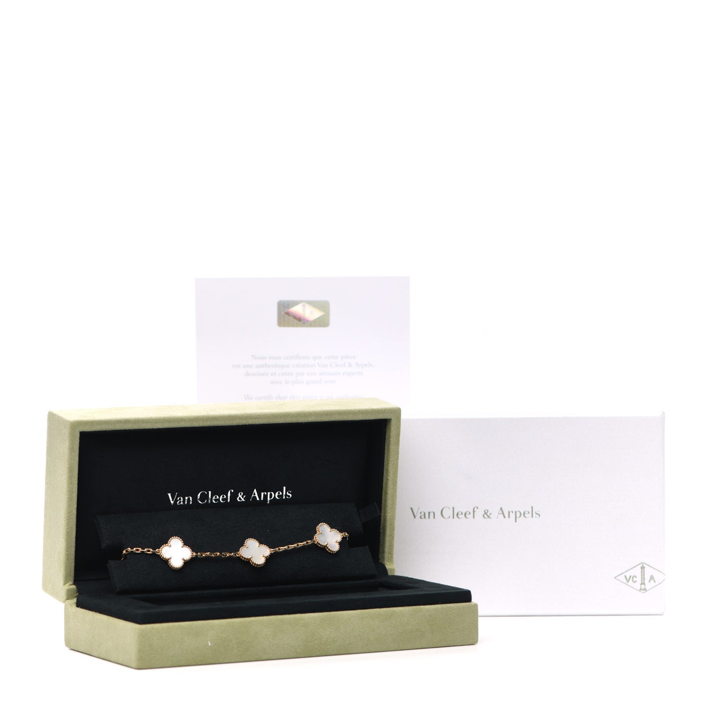 18K Yellow Gold Mother of Pearl 5 Motifs Vintage Alhambra Bracelet