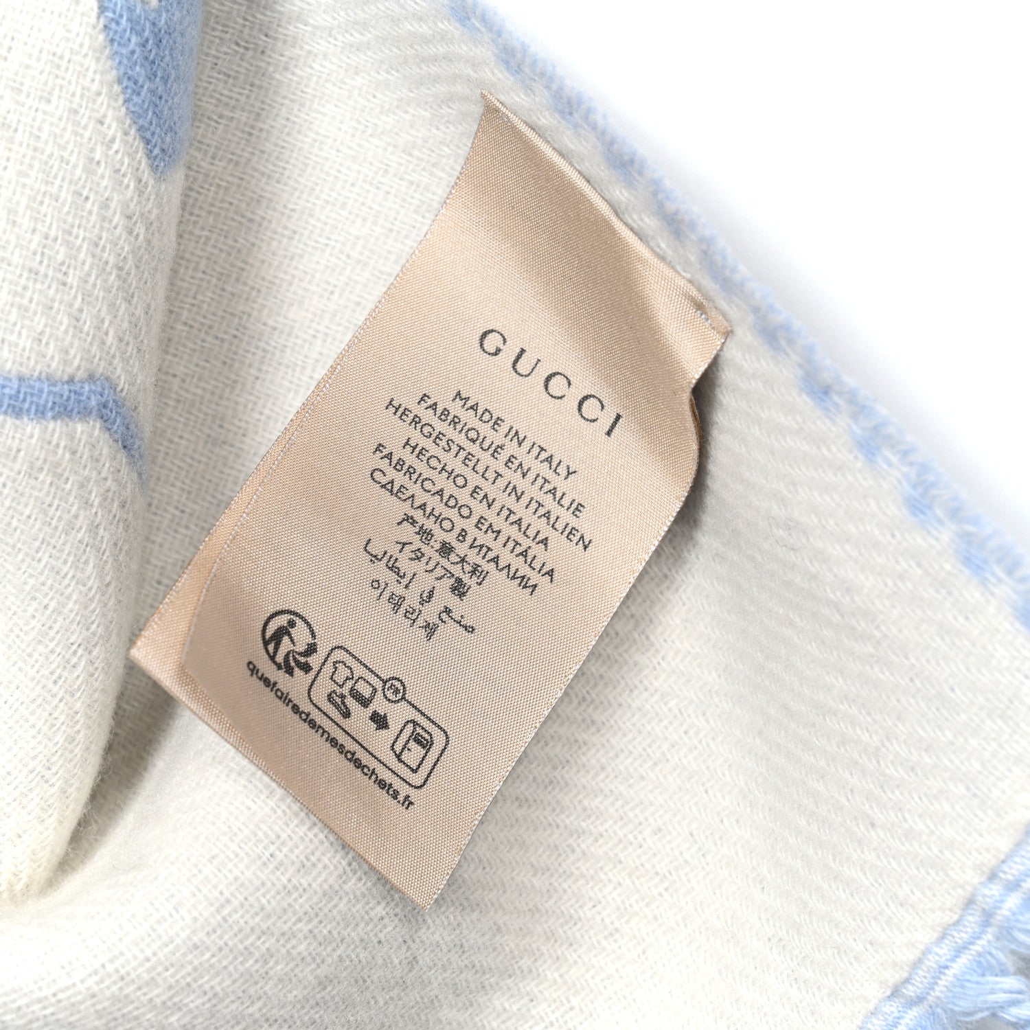Gucci Wool Cashmere Interlocking G Scarf Sky Blue Ivory 3 of 3