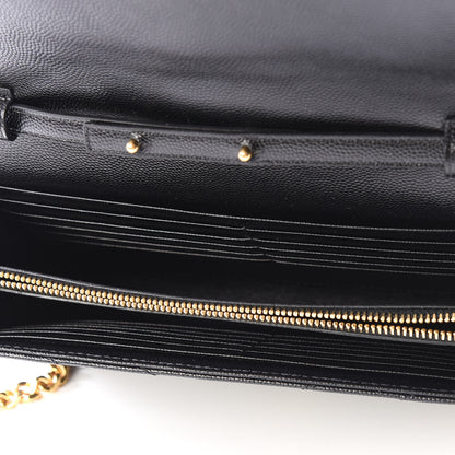Saint Laurent Grain De Poudre Matelasse Chevron Monogram Chain Wallet Black 4 of 10