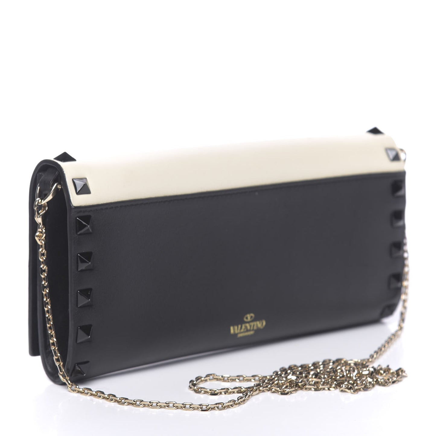 Vitello Rockstud Flap Wallet On Chain Ivory Black