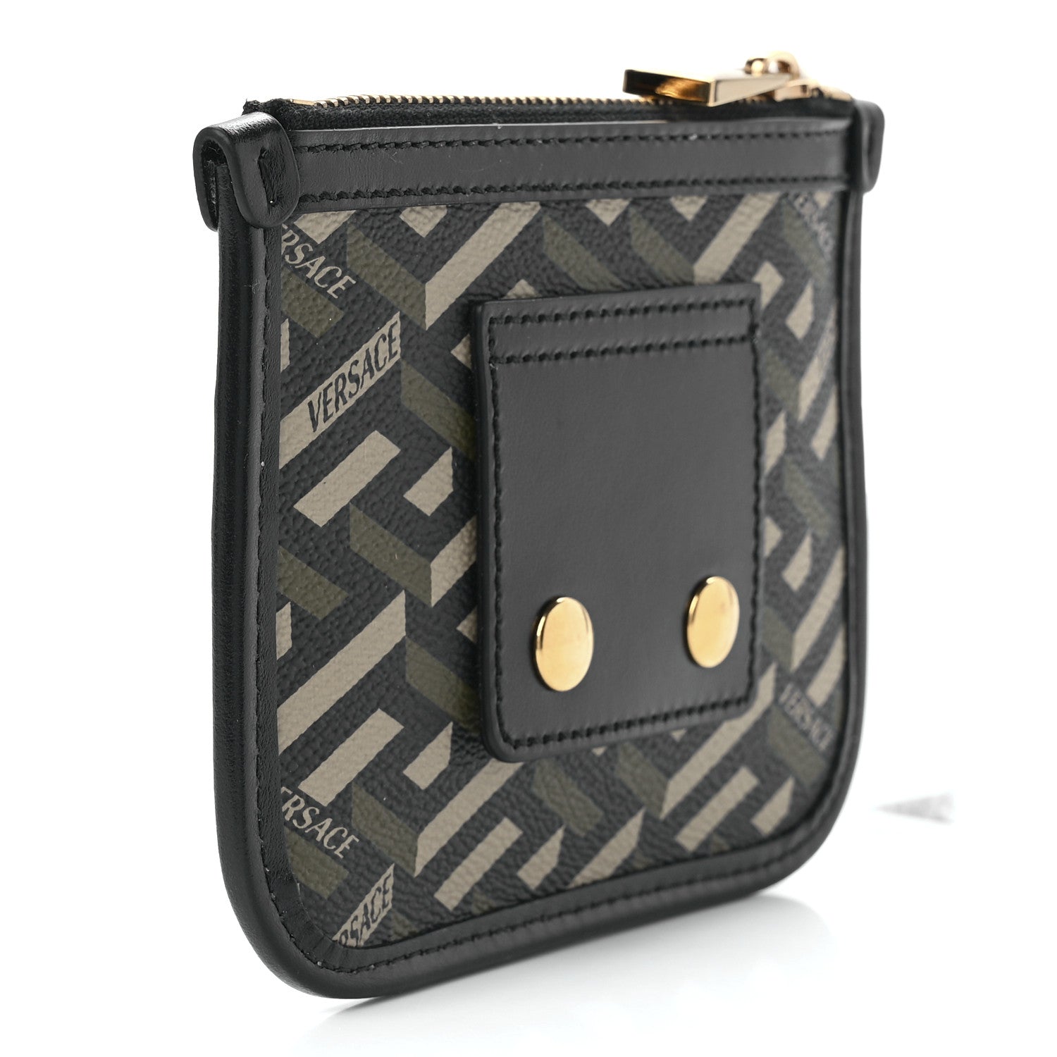 Versace Coated Canvas Calfskin La Greca Modular Zip Pouch Black Green Beige 2 of 10