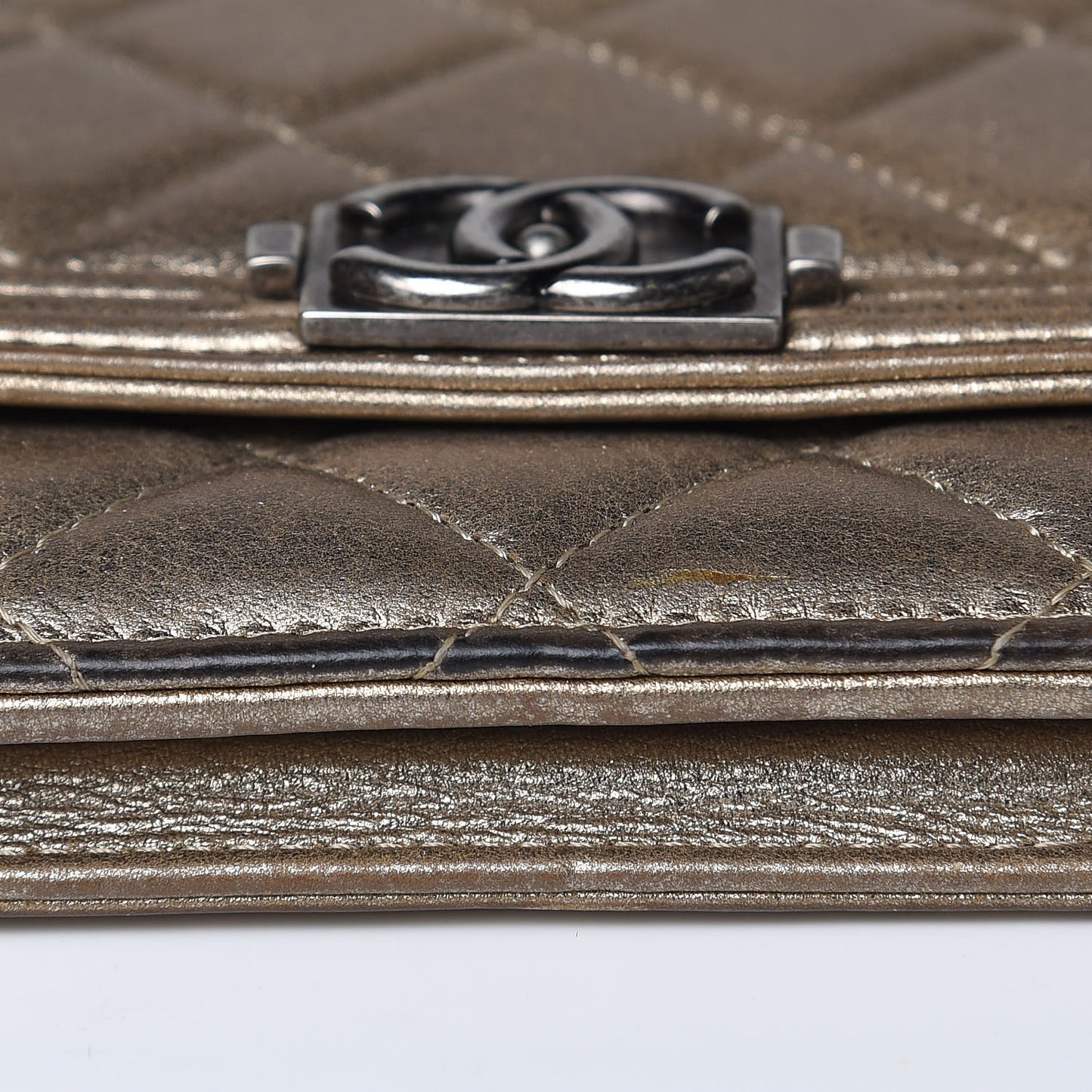 Metallic Calfskin Quilted Boy Wallet On Chain WOC Gold