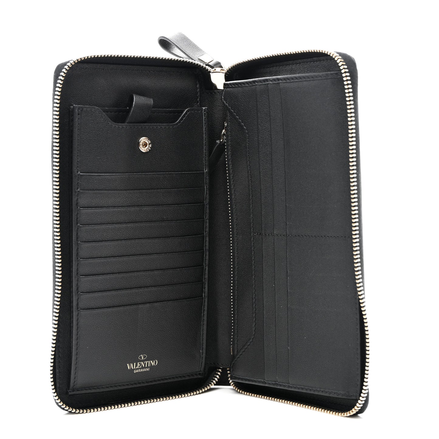 VALENTINO GARAVANI Vitello Rockstud Top Handle Travel Wallet Black