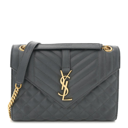 Saint Laurent Grain De Poudre Textured Mixed Matelasse Triquilt Medium Monogram Satchel Dark Tea 1 of 11