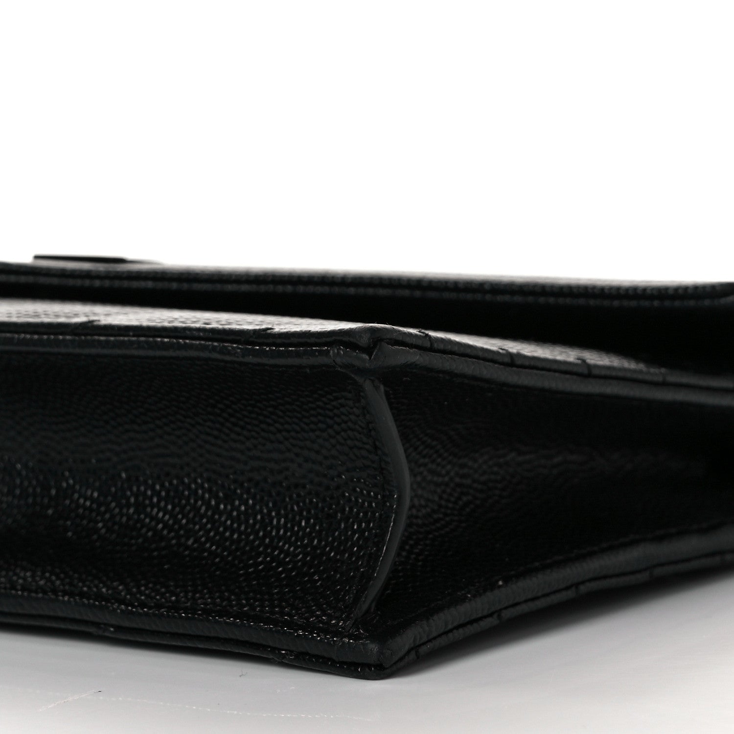 Saint Laurent Grain De Poudre Matelasse Chevron Monogram Monochrome Envelope Chain Wallet Black 8 of 9