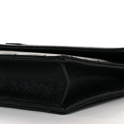 Saint Laurent Grain De Poudre Matelasse Chevron Monogram Monochrome Envelope Chain Wallet Black 8 of 9