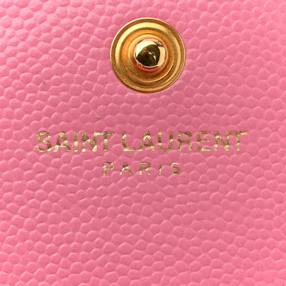 Saint Laurent Grain De Poudre Matelasse Chevron Monogram Chain Wallet Indian Pink 6 of 12