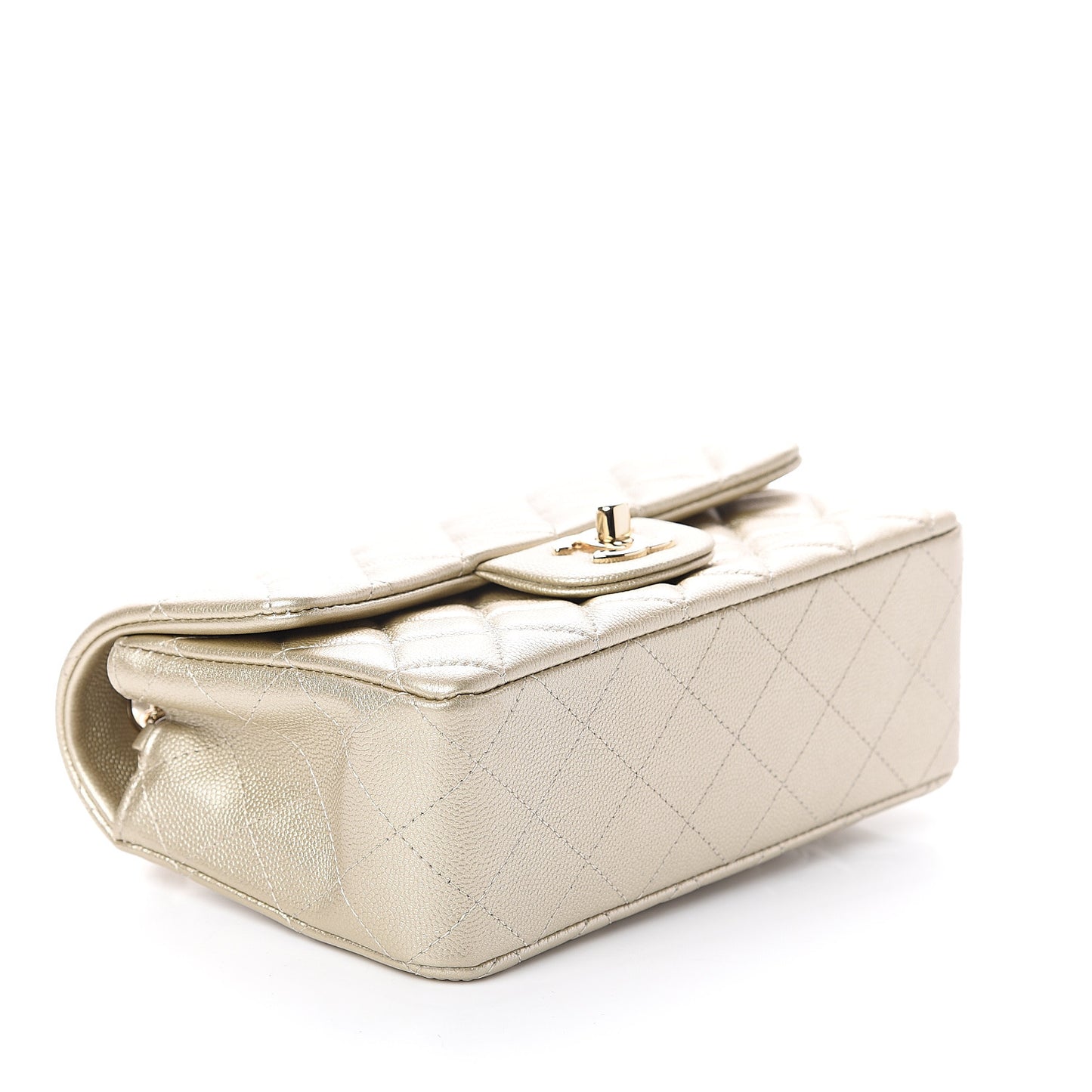Metallic Caviar Quilted Mini Rectangular Flap Gold