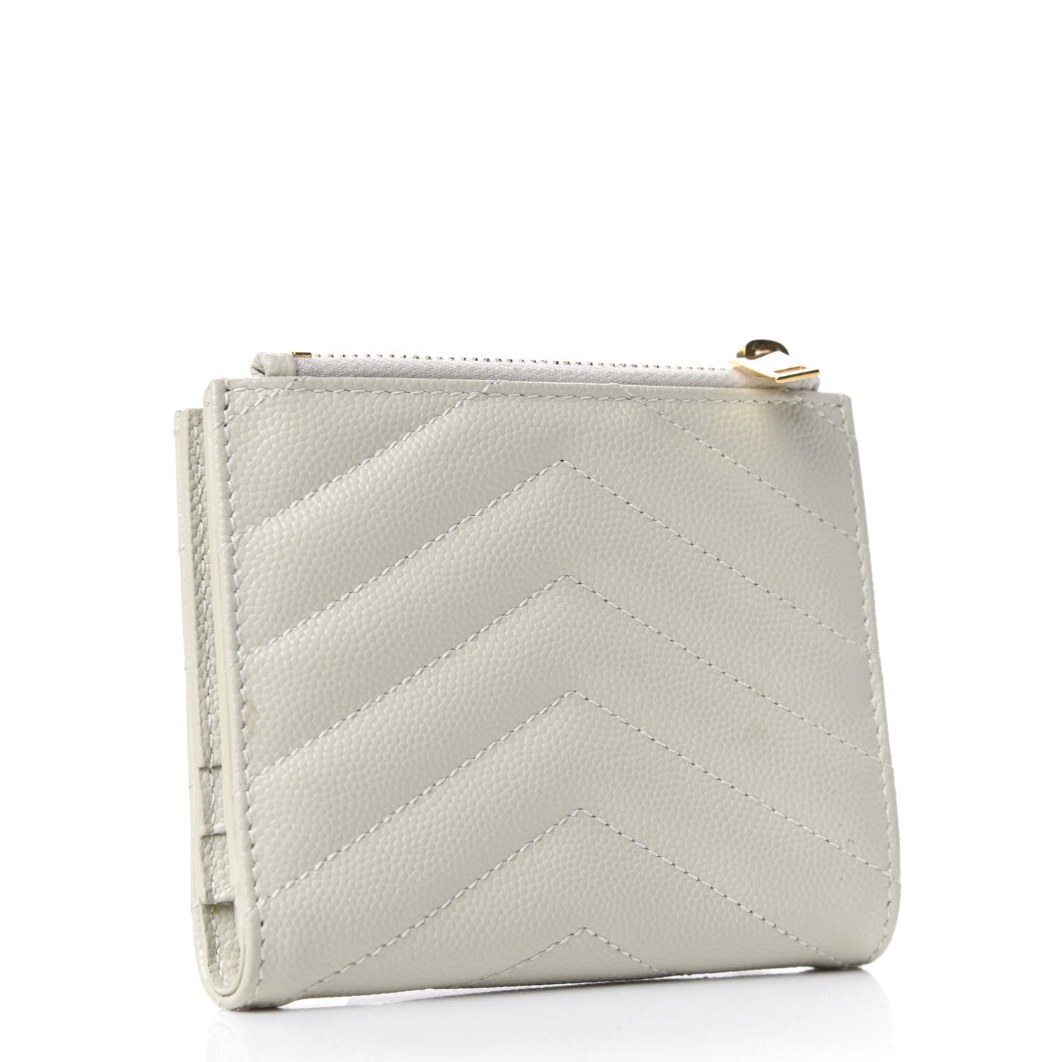 Saint Laurent Grain De Poudre Matelasse Chevron Monogram Zipped Card Case Crema Soft 3 of 7