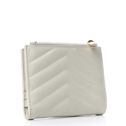 Saint Laurent Grain De Poudre Matelasse Chevron Monogram Zipped Card Case Crema Soft 3 of 7