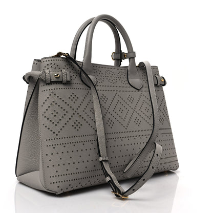 Burberry Grainy Calfskin Perforated Medium Broguing Banner Tote Grey 2 of 6