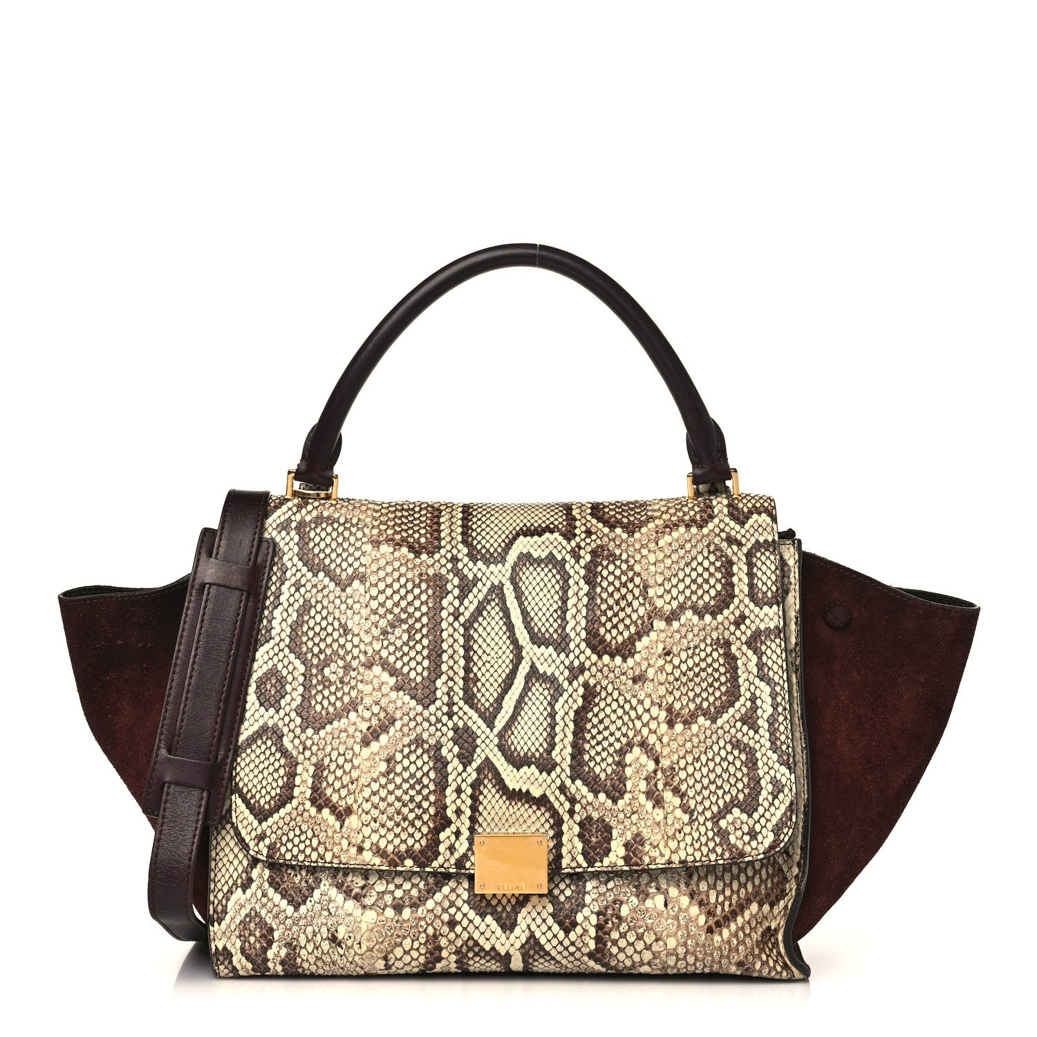 Celine Snakeskin Suede Medium Trapeze Burgundy 1 of 9